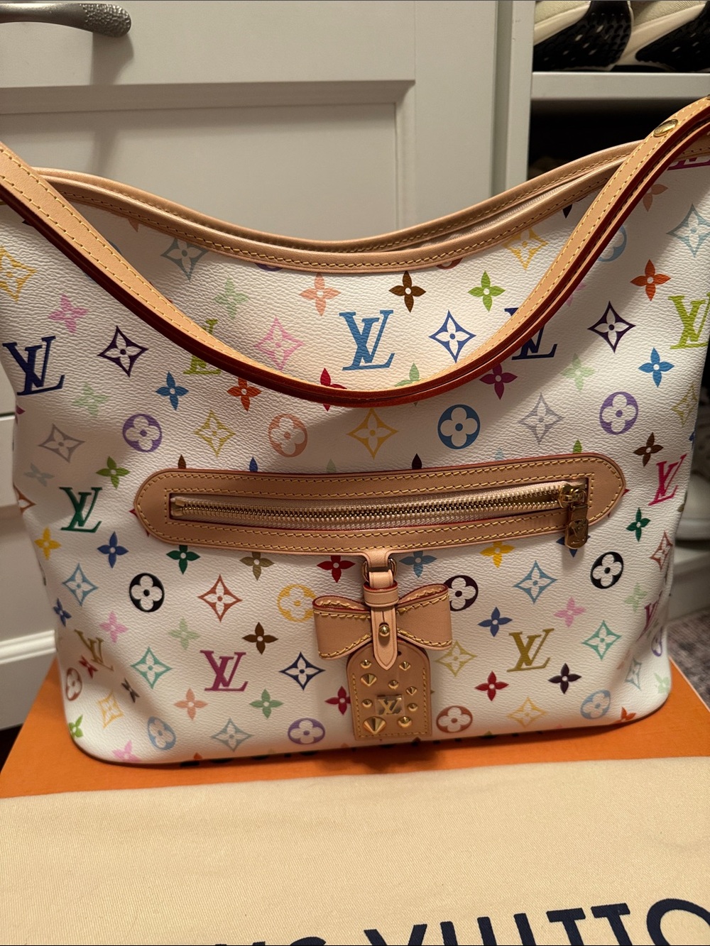 Louis Vuitton White Multicolor Monogram Shoulder Bag with Natural Leather Trim - Picture 2 of 9
